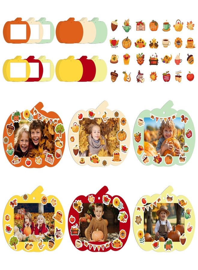 WhatSign Thanksgiving DIY Picture Frames Craft Kit for Kids Pumpkin Photo Frames Crafts 30 Packs Thanksgiving Paper Photo Ornaments with Stickers for Thanksgiving Party Favor Home School Activities - Image 1